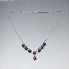 Amethyst Cabochons and  Silver Necklace