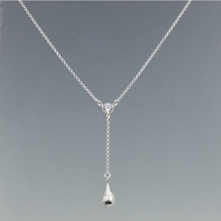 Sterling Silver Teardrop and Clear Crystal Lariat Necklace