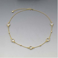 Gold Station Necklace with Crystal Quartz