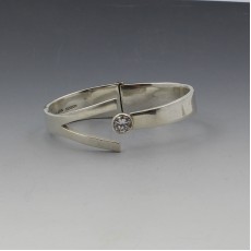 Mexico Solid Sterling Silver and Crystal Bangle